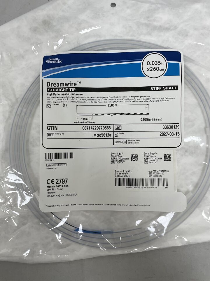 5612 - BOSTON SCIENTIFIC - Dreamwire High Performance Guidewire - Straight Tip, Stiff Shaft - .035'' x 260cm, (EA) - ( Expiry Date: 2027-03-15 )