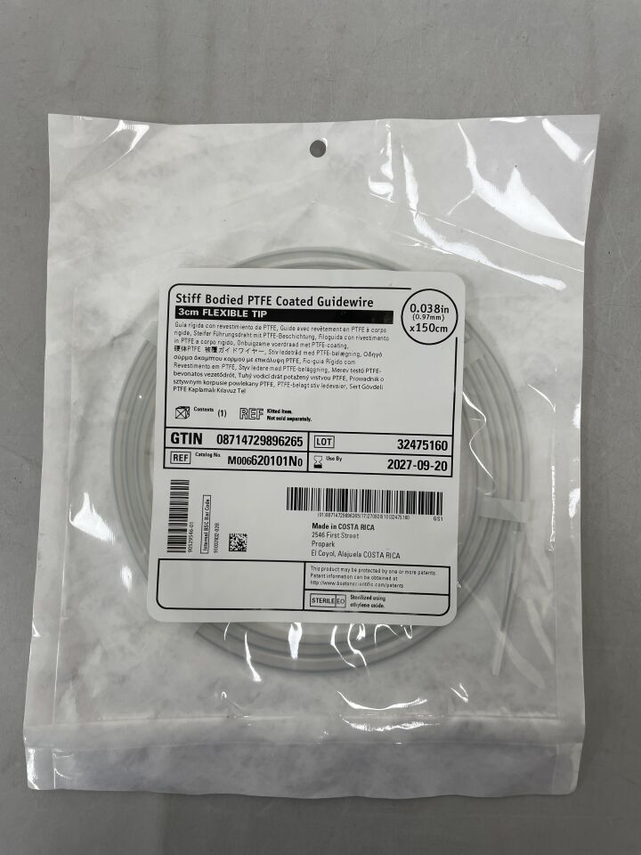 620101N - BOSTON SCIENTIFIC - Stiff Bodied PTFE Coated Guidewire, 3cm tip, 0.038inx150cm, (EA) - ( Expiry Date: 2027-09-20 )