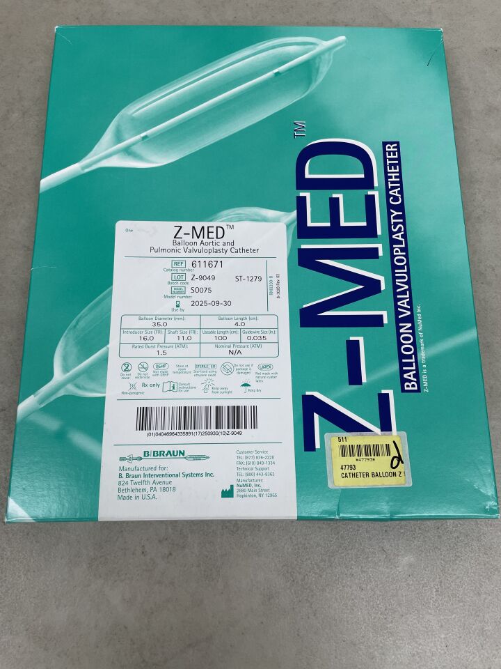 611671 - B BRAUN - Z-MED Balloon Aortic and Pulmonic Valvuloplasty Catheter - 35mm x 4cm x 100cm, (BX/1) - ( Expiry Date: 2025-09-30 )