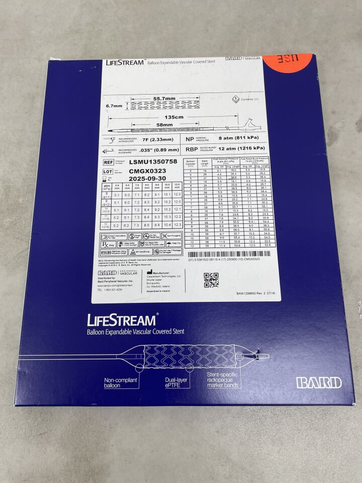 LSMU1350758 - BARD - LifeStream Balloon Expandable Vascular Covered Stent - 7mm x 58mm x 135cm, (BX/1) - ( Expiry Date: 2025-09-30 )