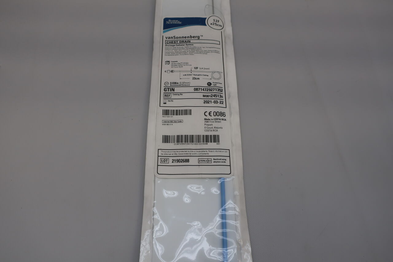 24513 - BOSTON SCIENTIFIC - vanSonnenberg Chest Drain Drainage Catheter System, 12F x 25cm, (EA) - ( Expiry Date: 2025-03-23 )