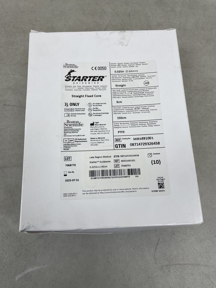 49100 - BOSTON SCIENTIFIC - STARTER Guidewire - Straight Fixed Core - .025" x 150cm, (BX/10) - ( Expiry Date: 2025-07-31 )