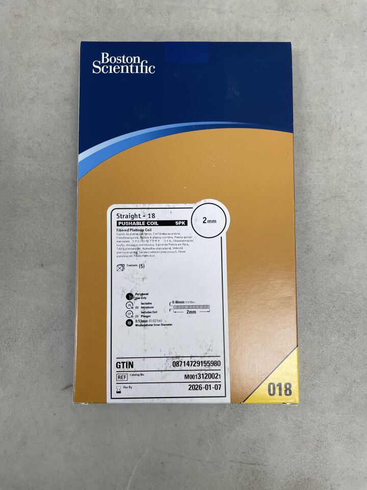 312002 - BOSTON SCIENTIFIC - Straight-18 Pushable Fibered Platinum Coil - 2mm, (BX/5) - ( Expiry Date: 2026-01-07 )