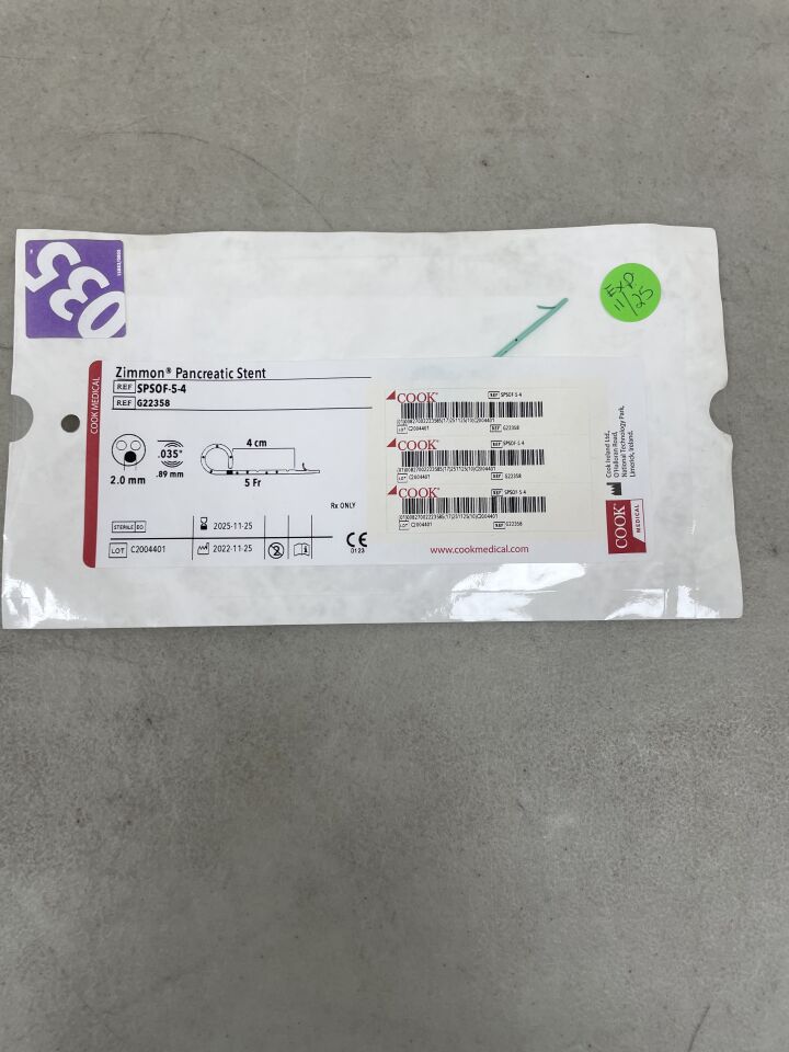 G22358 - COOK - Zimmon Pancreatic Stent 5F x 4cm, (EA) - ( Expiry Date: 2025-11-25 )