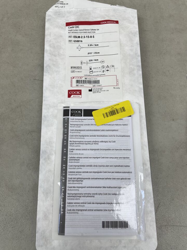 G58816 - COOK - CVC Single Lumen Central Venous Catheter Set 2.5F/5cm, (EA) - ( Expiry Date: 2026-01-24 )