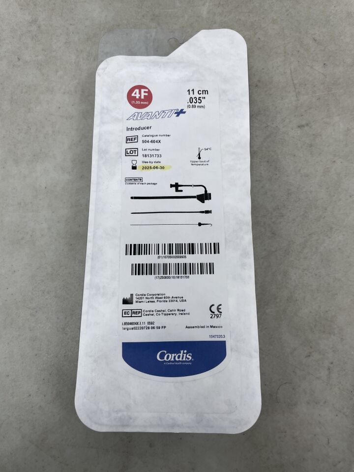 504-604X - CORDIS - Avanti+ Introducer w/Mini-Wire 4F x 11cm, 0.035", (EA) - ( Expiry Date: 2025-06-30 )