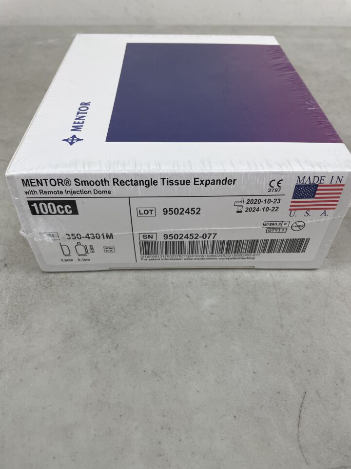 350-4301M - MENTOR - Tissue Expander Smooth Rectangle, 100cc, (BX/1) - ( Expiry Date: 2024-10-22 )