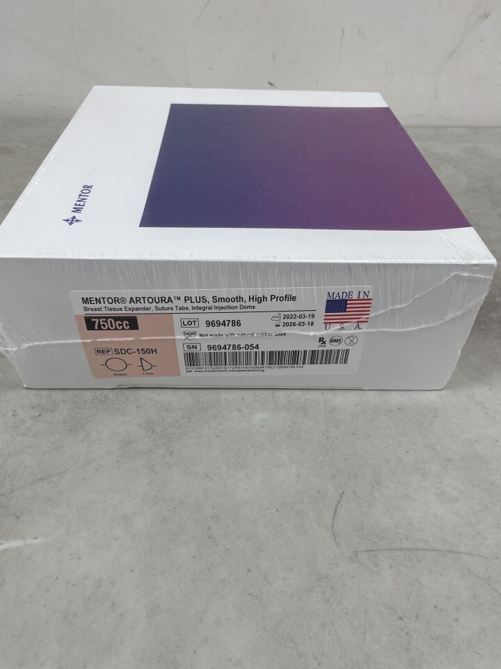SDC-150H - MENTOR - ARTOURA PLUS, Smooth, High Profile Breast Tissue Expander, Suture Tabs, Integral Injection Dome, 750cc, (BX/1) - ( Expiry Date: 2026-03-18 )