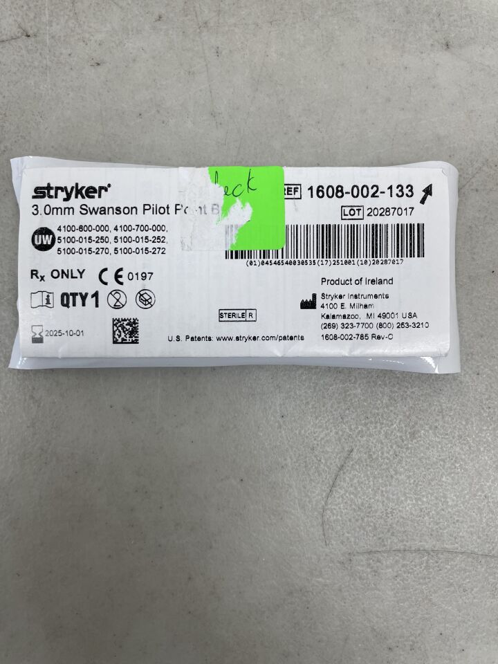 1608-002-133 - STRYKER - Fluted Swanson Pilot Point Micro Burr, 3 mm Head Diameter,, (EA) - ( Expiry Date: 2025-10-01 )