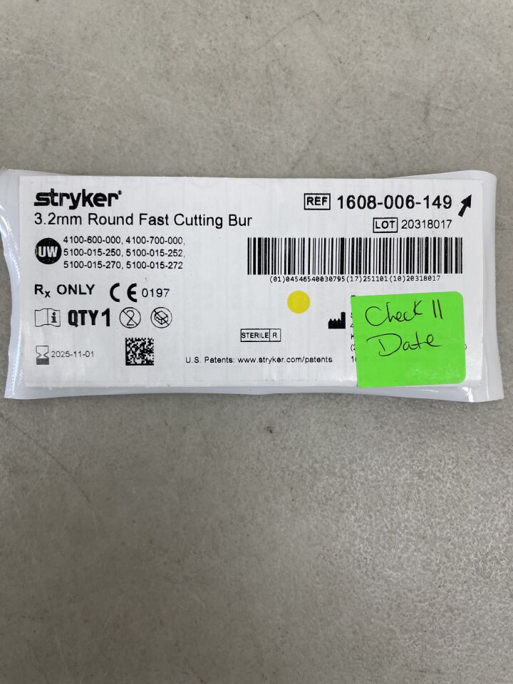 1608-006-149 - STRYKER - Round Stainless Steel Fast Cutting Burr, 3.2 mm Head Diame, (EA) - ( Expiry Date: 2025-11-01 )
