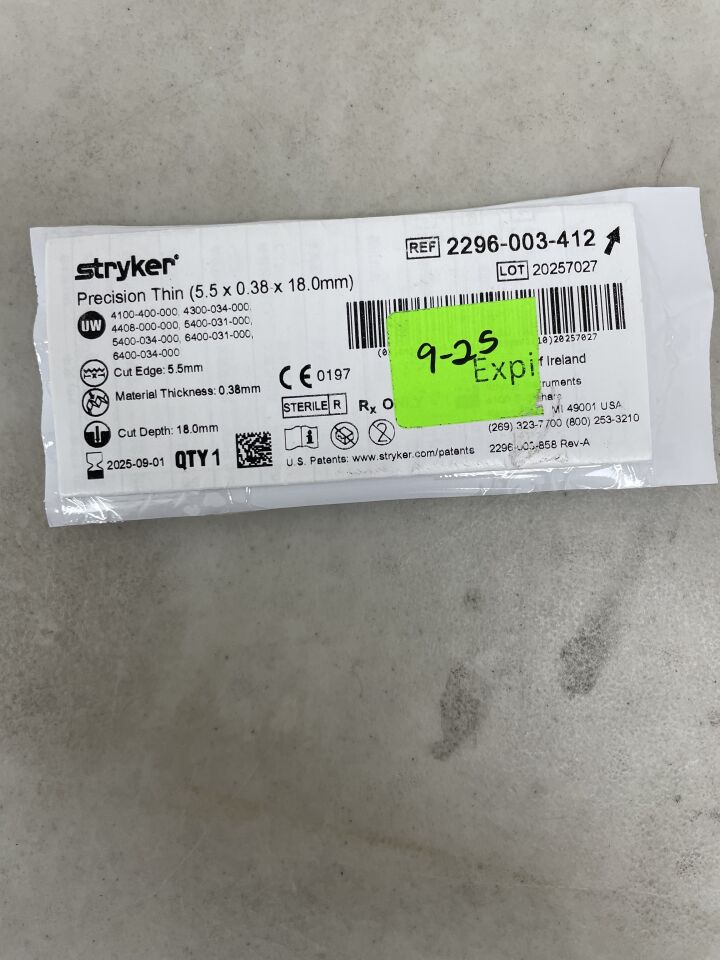 2296-003-412 - STRYKER - Precision Thin Medium Narrow Blade, 18 L x 5.5 mm W, (EA) - ( Expiry Date: 2025-09-01 )