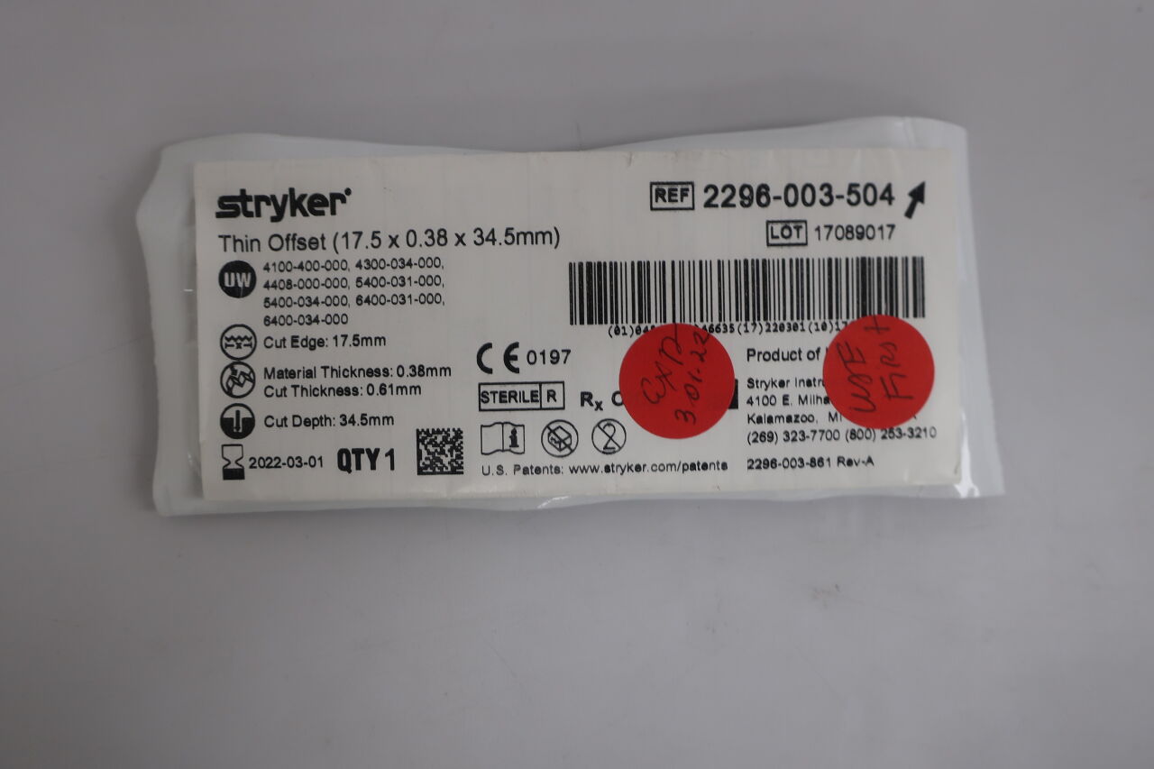 2296-003-504 - STRYKER - Thin Offset Long Wide Aggressive Blade, 34.5 L x 16.5 mm W, (EA) - ( Expiry Date: 2025-09-01 )