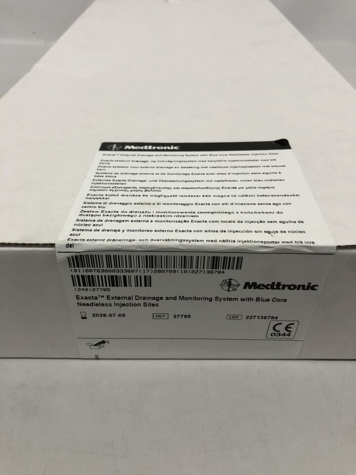 27785 - MEDTRONIC - exacta external drainage and monitoring system with blue core needless injection site, (BX/1) - ( Expiry Date: 2028-07-09 )