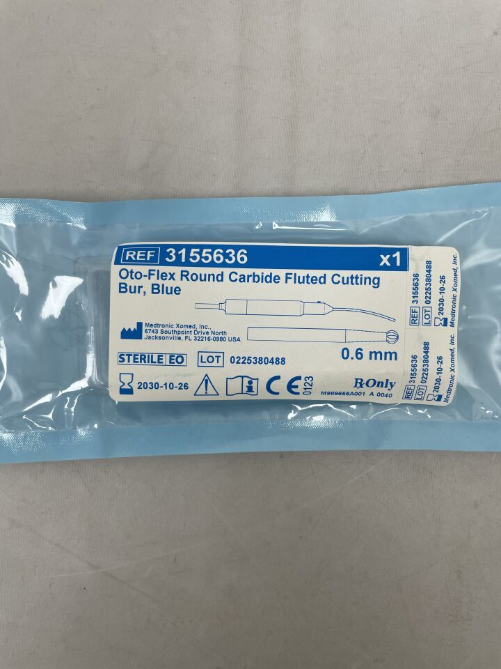 3155636 - MEDTRONIC - Oto-Flex Round Carbide Fluted Cutting Bur, Blue 0.6 mm, (EA) - ( Expiry Date: 2030-10-26 )