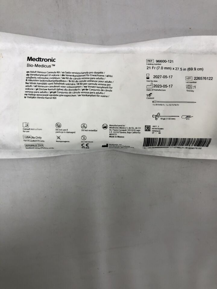 96600-121 - MEDTRONIC - Bio-Medicus Adult Femoral Venous Catheter Kit, 21F X 27.5in, () - ( Expiry Date: 2027-05-17 )