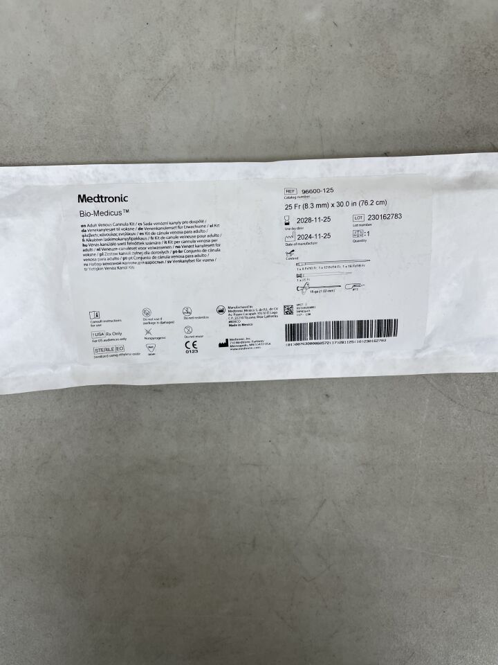 96600-125 - MEDTRONIC - Bio-Medicus NextGen Femoral Venous Cannula 25F x 76.2cm, 3/8" Non-Vented, (EA) - ( Expiry Date: 2028-11-25 )