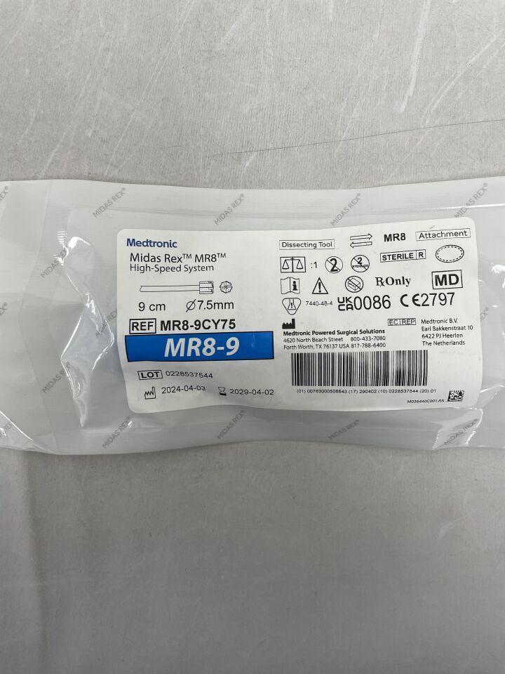 MR8-9CY75 - MEDTRONIC - Midas Rex MR8 Cylinder Fluted Dissecting Tool, 5 dia. x 7.9 mm Head Length, 9 cm Shaft Length, (EA) - ( Expiry Date: 2029-04-02 )