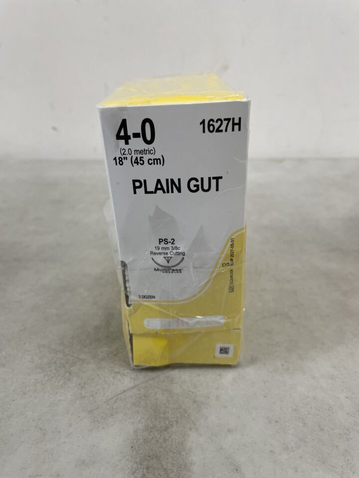 1627H - ETHICON - Surgical Gut Suture - Plain, Absorbable, Precision Point - Reverse Cutting, PS-2 19mm 3/8 Circle, Plain Monofilament, 18" ˜ 45cm, Size: 4-0, (BX/36) - ( Expiry Date: 2027-05-31 )