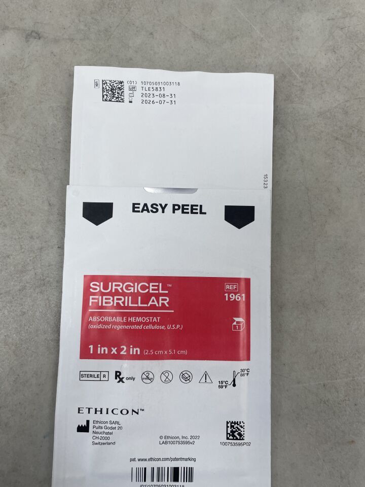 1961 - ETHICON - Surgicel Original Absorbable Hemostat, 1 x 2 in., (EA) - ( Expiry Date: 2026-07-31 )