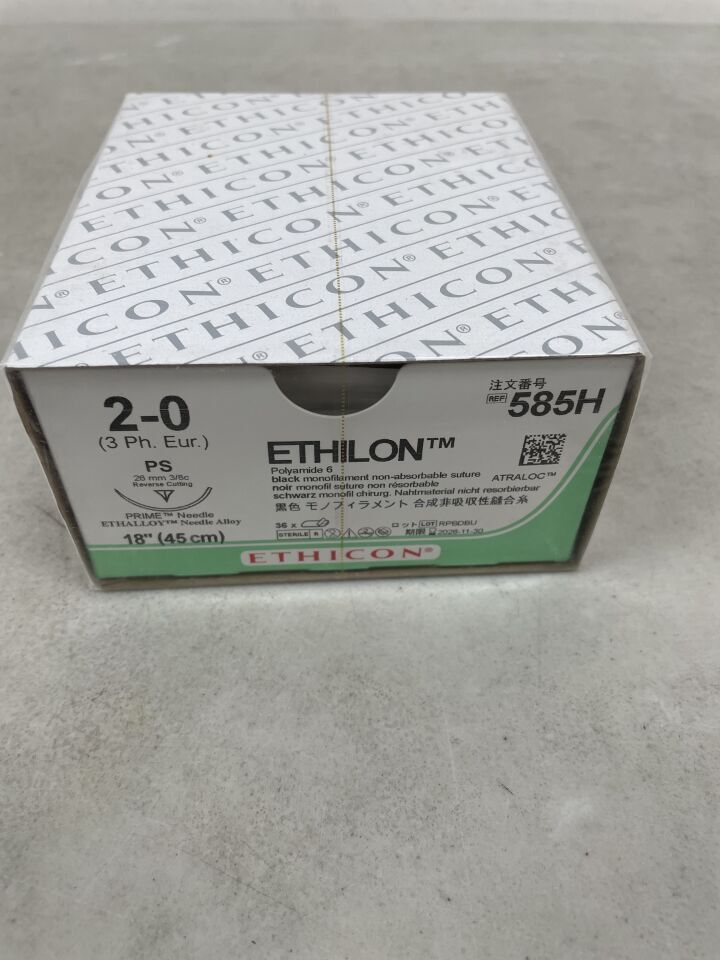 585H - ETHICON - Ethilon Non-Absorbable Monofilament Nylon Suture, Size 2-0, 18 in. Length, PS Needle, (BX/36) - ( Expiry Date: 2026-11-30 )
