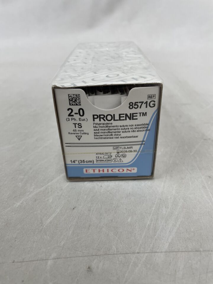 8571G - ETHICON - PROLENE Polypropylene Suture, Straight Cutting Needles,TS 48mm / TS Straight, Blue Monofilament 14" = 35cm, Size: 2-0, (BX/12) - ( Expiry Date: 2028-09-30 )