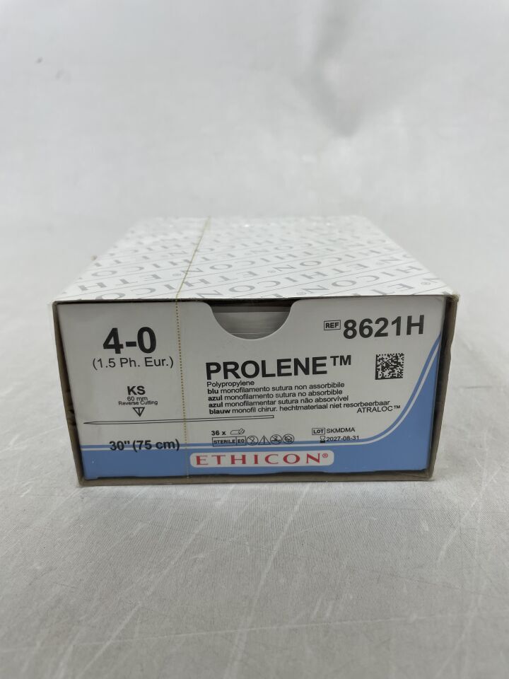 8621H - ETHICON - PROLENE Polypropylene Suture, Straight Cutting Needles, Non-Absorbable, KS 60mm Straight, Blue Monofilament 30" = 75cm, Size: 4-0, (BX/36) - ( Expiry Date: 2027-08-31 )