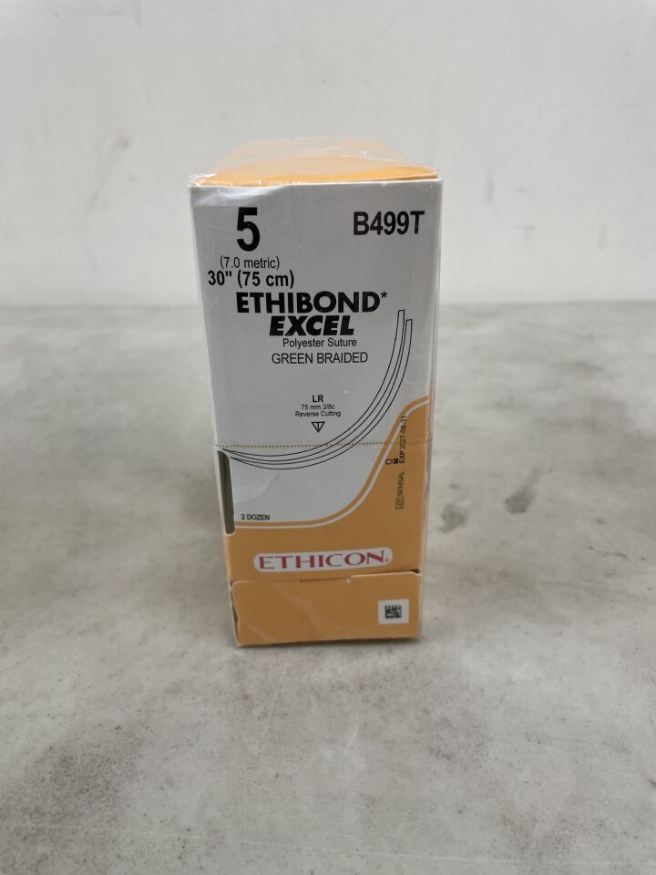 B499T - ETHICON - Ethibond Excel Non-Absorbable Braided Polyester Suture, Size 5, 30 in. Length, LR Needle, (BX/24) - ( Expiry Date: 2027-08-31 )