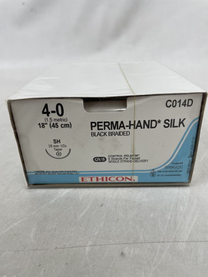 C014D - ETHICON - Perma-Hand Non-Absorbable Braided Silk Suture, Size 4-0, 18 in. Length, SH Needle, (BX/12) - ( Expiry Date: 2026-07-31 )