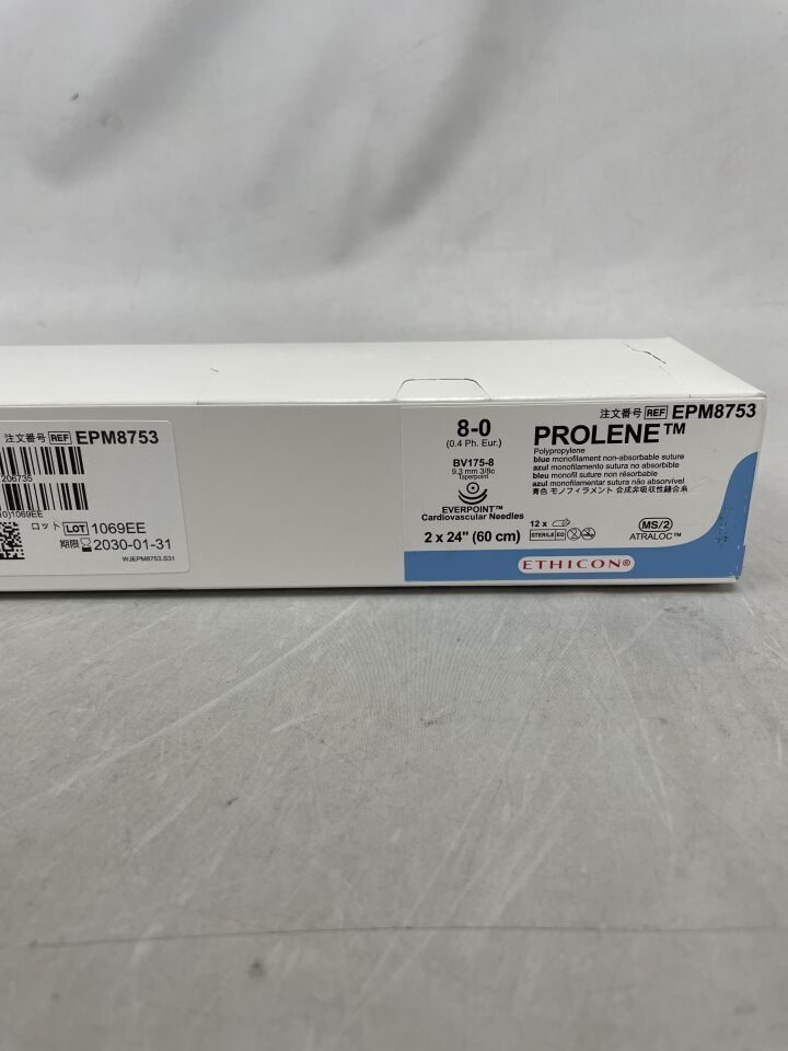EPM8753 - ETHICON - Prolene Non-Absorbable Monofilament Polypropylene Suture, Size 8-0, (BX/12) - ( Expiry Date: 2030-01-31 )