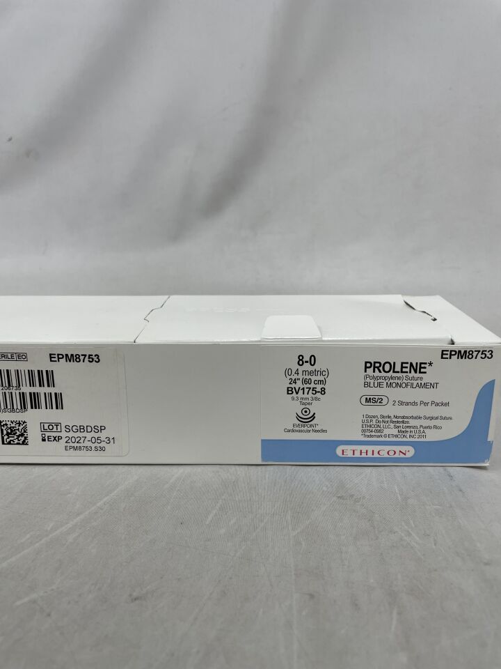 EPM8753 - ETHICON - Prolene Non-Absorbable Monofilament Polypropylene Suture, Size 8-0, (BX/12) - ( Expiry Date: 2027-05-31 )