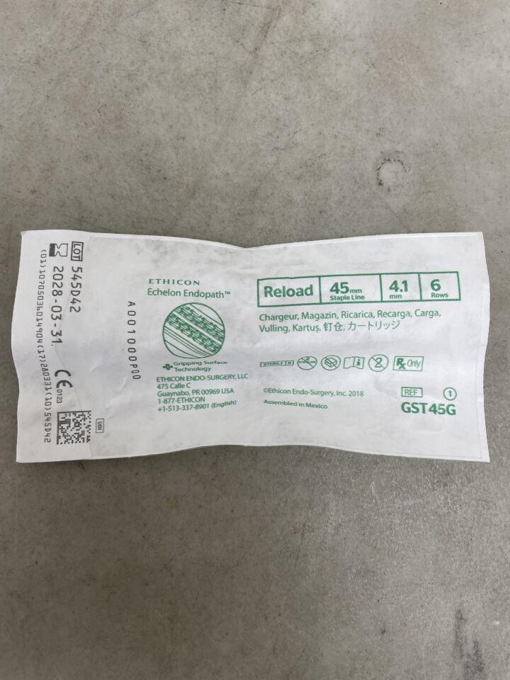 GST45G - ETHICON - Echelon Endopath Stapler Reload with Gripping Surface Technology, Green, 4.1 Open x 2 mm Closed Height, (EA) - ( Expiry Date: 2028-03-31 )