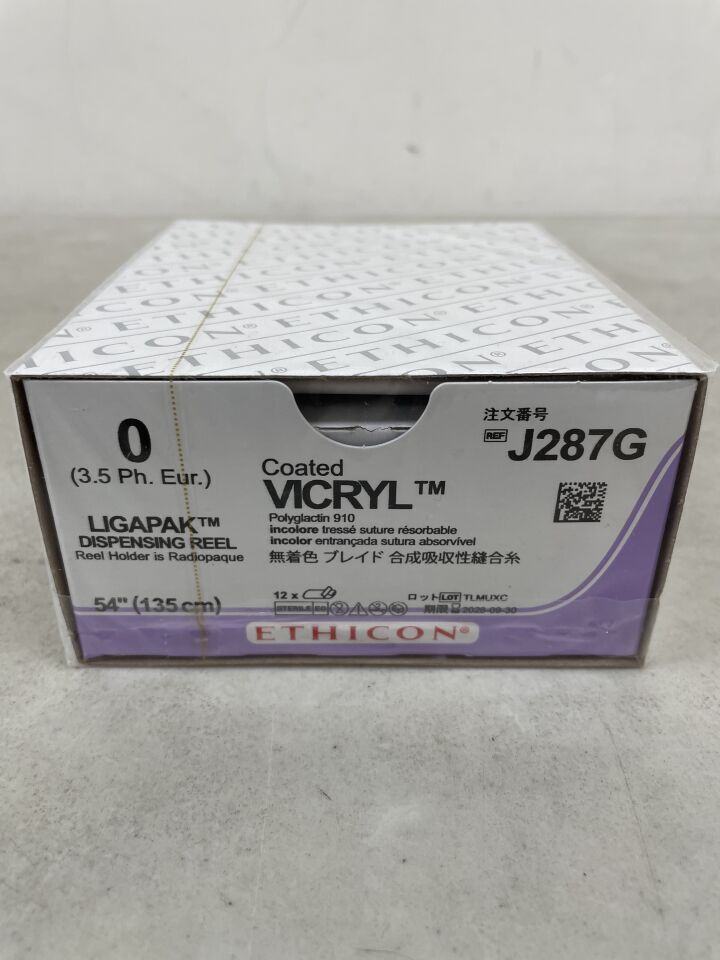 J287G - ETHICON - Coated Vicryl Absorbable Braided Polyglactin 910 Suture, Size 0, 54 in. Length, Ligapak Reel Needle, (BX/12) - ( Expiry Date: 2028-09-30 )