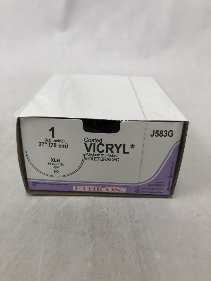 J583G - ETHICON - COATED VICRYL Suture, Taper Point, Absorbable, XLH 70mm ½ Circle, Violet Braided 27" ˜ 70cm, Size: 1, (BX/12) - ( Expiry Date: 2027-01-31 )