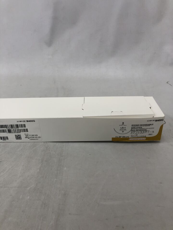 M400G - ETHICON - Surgical Stainless Steel Suture, Reverse Cutting, Non-Absorbable, LS-1 45mm 3/8 Circle, Size - 2, (BX/12) - ( Expiry Date: 2028-02-29 )