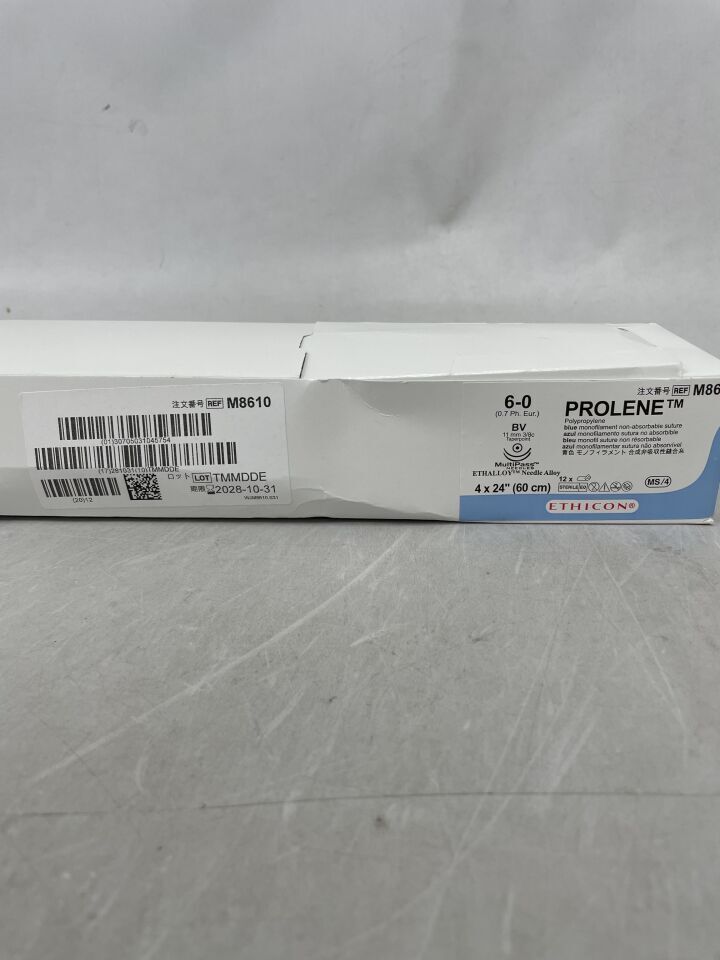 M8610 - ETHICON - PROLENE Polypropylene Suture, Taper Point, Non-Absorbable, Blue Monofilament 4-24" = 60cm, Size: 6-0, (BX/12) - ( Expiry Date: 2028-10-31 )
