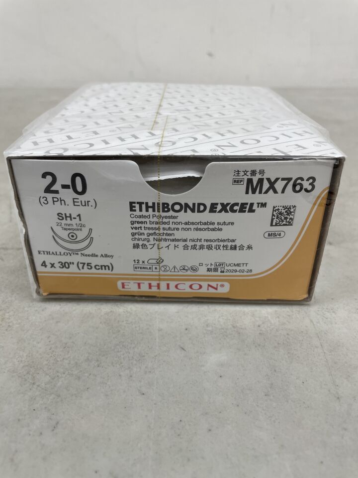 MX763 - ETHICON - Ethibond Excel Non-Absorbable Braided Polyester Suture, Size 2-0, 30 in. Length, SH-1 Needle, (BX/12) - ( Expiry Date: 2029-02-28 )