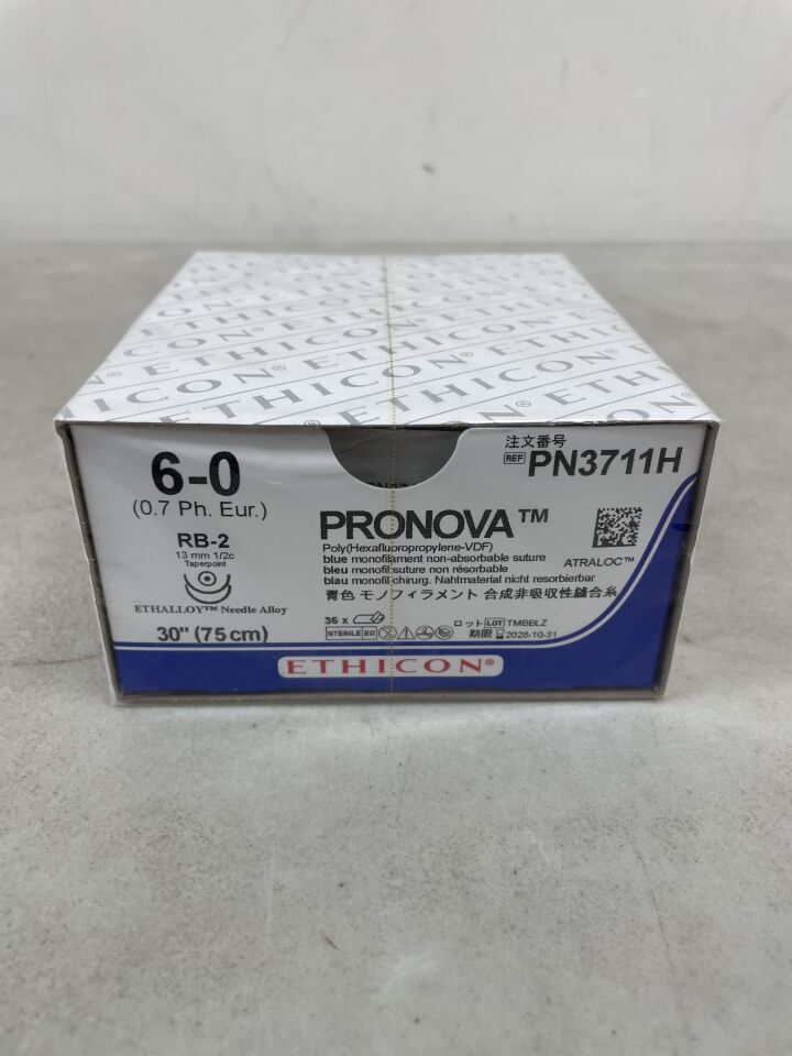 PN3711H - ETHICON - PRONOVA Poly Suture, Taper Point, Non-Absorbable, RB-2 13mm / RB-2 1/2 Circle, Blue Monofilament 30" = 75cm, Size: 6-0, (BX/36) - ( Expiry Date: 2028-10-31 )