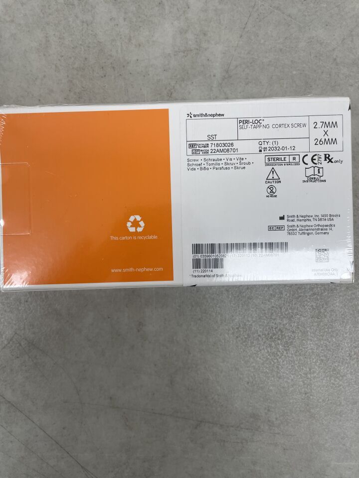 71803026 - SMITH & NEPHEW - Peri-Loc 2.7MM SELF-TAPPING CORTEX SCREW, 26MM, (BX/1) - ( Expiry Date: 2032-01-12 )