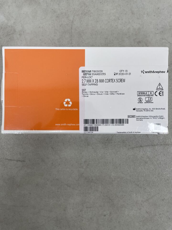 71803028 - SMITH & NEPHEW - Peri-Loc 2.7MM SELF-TAPPING CORTEX SCREW, 28MM, (BX/1) - ( Expiry Date: 2030-01-21 )