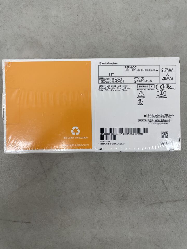71803028 - SMITH & NEPHEW - Peri-Loc 2.7MM SELF-TAPPING CORTEX SCREW, 28MM, (BX/1) - ( Expiry Date: 2031-11-07 )
