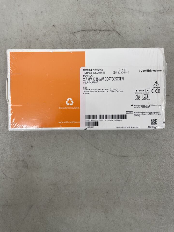 71803038 - SMITH & NEPHEW - Peri-Loc 2.7MM SELF-TAPPING CORTEX SCREW, 38MM, (BX/1) - ( Expiry Date: 2030-11-10 )