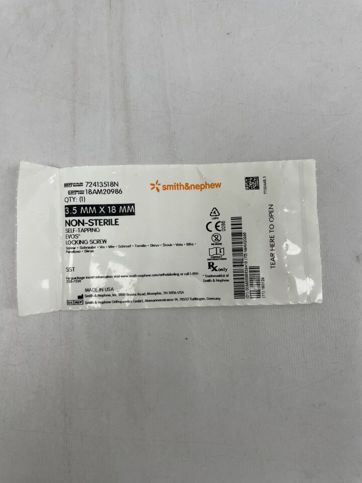 72413518N - SMITH & NEPHEW - evos 3.5mm x 18mm locking screw self-tapping, (EA) - ( Expiry Date: 2999-12-31 )