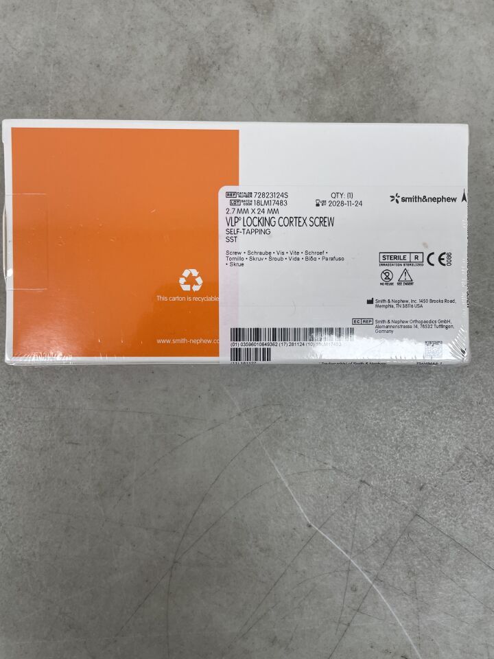 72823124S - SMITH & NEPHEW - vlp foot 2.7mm self-tapping locking cortex screw, 24mm, (BX/1) - ( Expiry Date: 2028-11-24 )