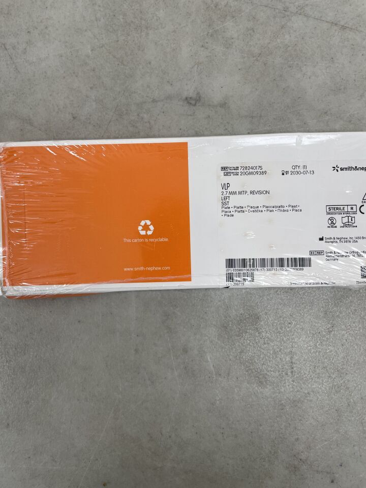 72824017S - SMITH & NEPHEW - vlp foot 2.7mm metatarsal phalangeal plate revision left , (BX/1) - ( Expiry Date: 2030-07-13 )