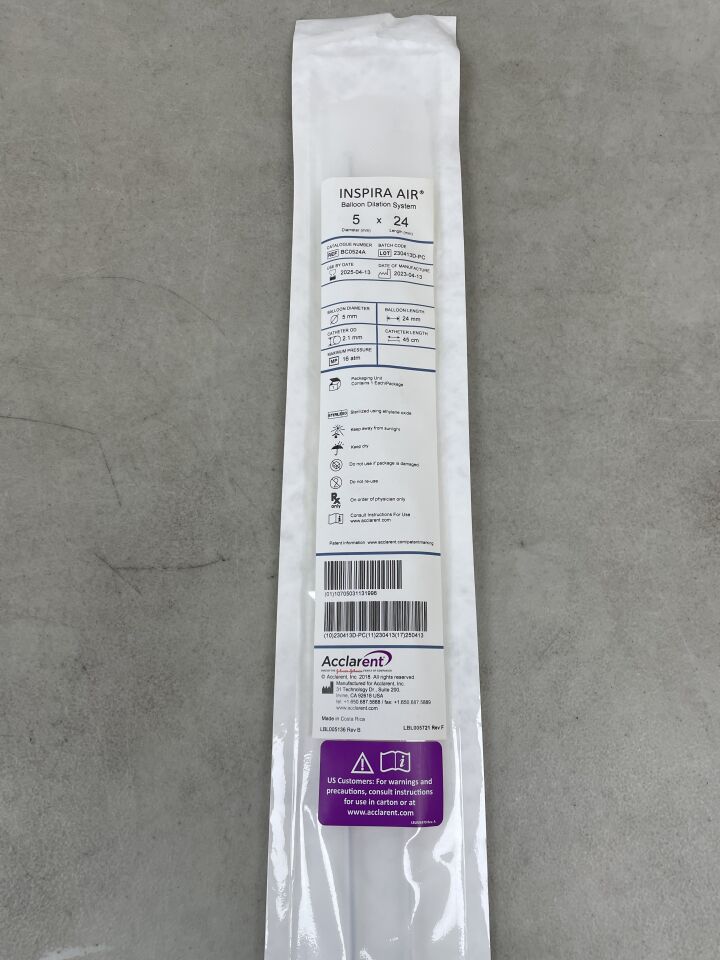 BC0524A - ACCLARENT - INSPIRA AIR Balloon Dilation System - 5mm x 24mm x 45cm, (EA) - ( Expiry Date: 2025-04-13 )