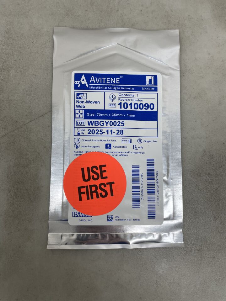 1010090 - BARD - Avitene Microfibrillar Collagen Hemostat Sheet (Non-Woven Web) 70mm x 35mm (2.8" x 1.4"), (EA) - ( Expiry Date: 2025-11-28 )