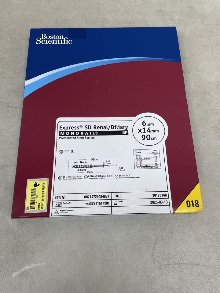 3791161490 - BOSTON SCIENTIFIC - Express SD Renal/Biliary Monorail Premounted Stent System - 6mm x 14mm x 90cm, (BX/1) - ( Expiry Date: 2025-09-19 )