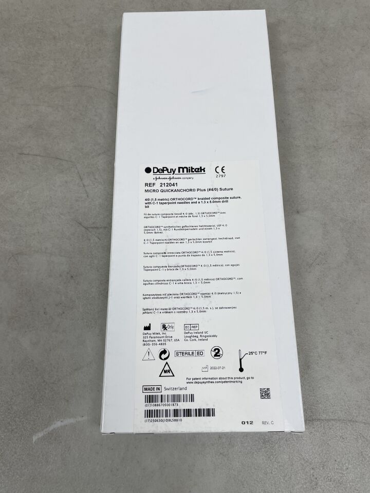 212041 - DEPUY - Micro QuickAnchor Plus Anchor with #4 Orthocord (C-1) Suture and Drill Bit, (BX/1) - ( Expiry Date: 2025-06-30 )