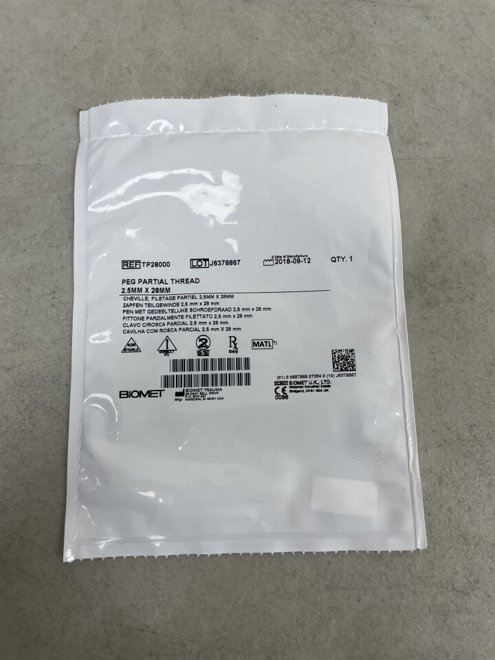 TP28000 - BIOMET - Peg Partial Thread, 2.5 x 28mm, (EA) - ( Expiry Date: 2099-12-31 )