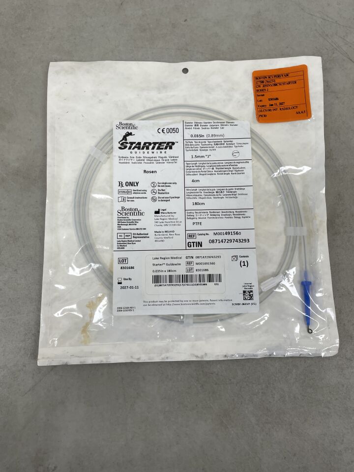 49156 - BOSTON SCIENTIFIC - Starter Guidewire Rosen .035", 1.5mm J, 4cm, 180cm, (EA) - ( Expiry Date: 2027-01-11 )